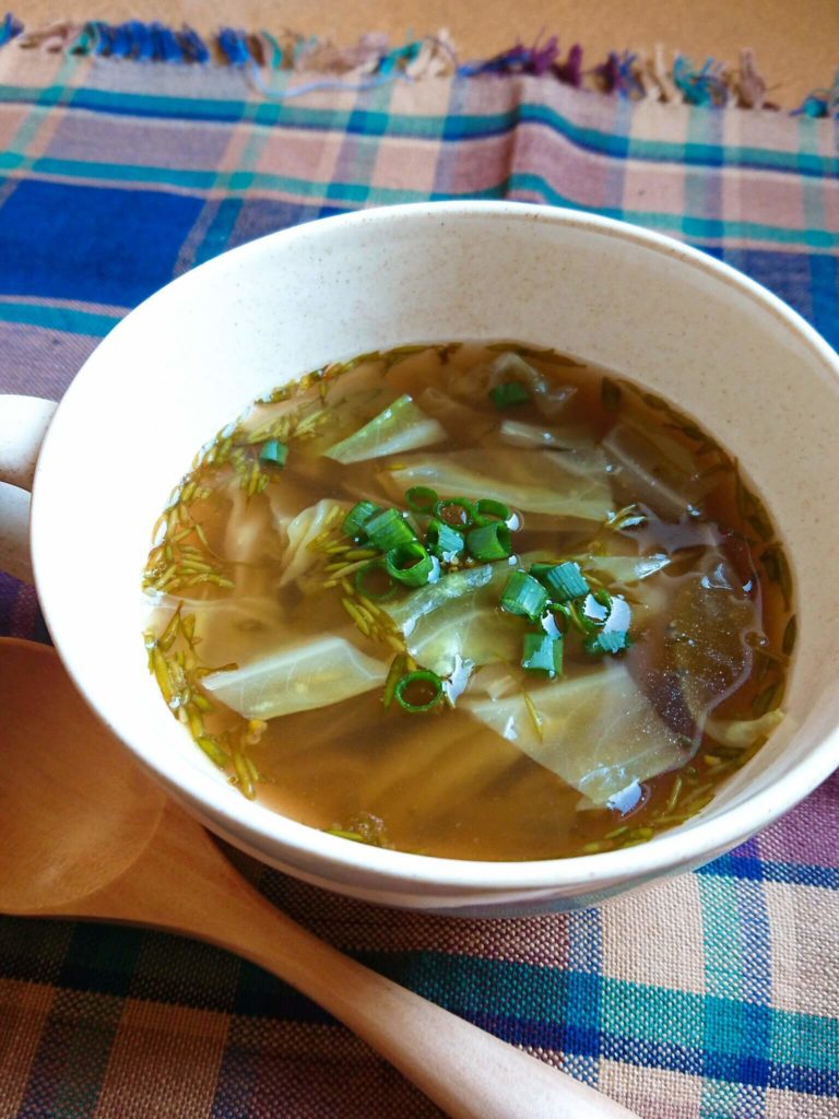 アカモクとキャベツの中華スープ　完成